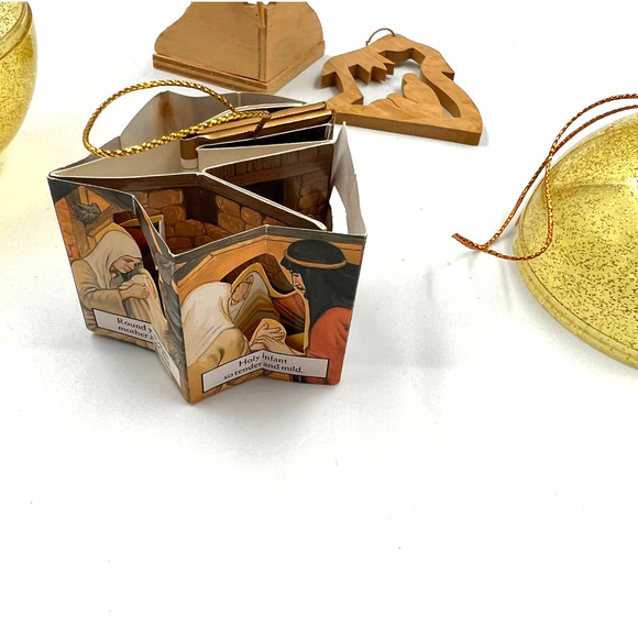 Vintage Nativity Christmas Tree Ornaments Wooden Paper Craft Fold Jesus Story - Picture 7 of 9